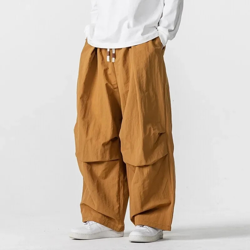 American Style Cargo Pants Men Loose Elastic Waist Wide Leg Trouser Breathable Summer Oversized Harem Casual Fashion Pants Mens 250715