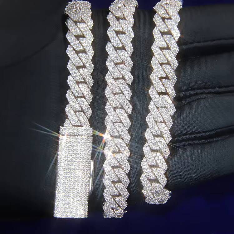 2row Moissanite Cuban Chain Hip Hop 925 Silver Gold Plated Fine Jewelry Necklaces VVS Moissanite Diamond Cuban Link Chain