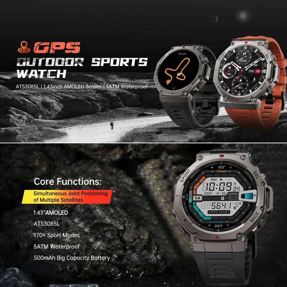 Military Smart Watch T-Rex 3 Bulit-in GPS Compass Altimeter Barometric 5ATM IP69K Waterproof AMOLED Bluetooth Call Smartwatch free shipping