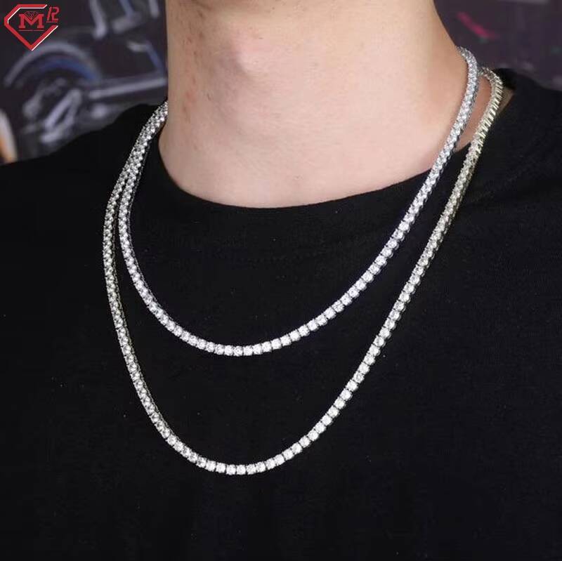 Iced Out 3mm Tennis Chains Necklace VVS Moissanite 925 Silver 10k Gold Moissanite Tennis Chain