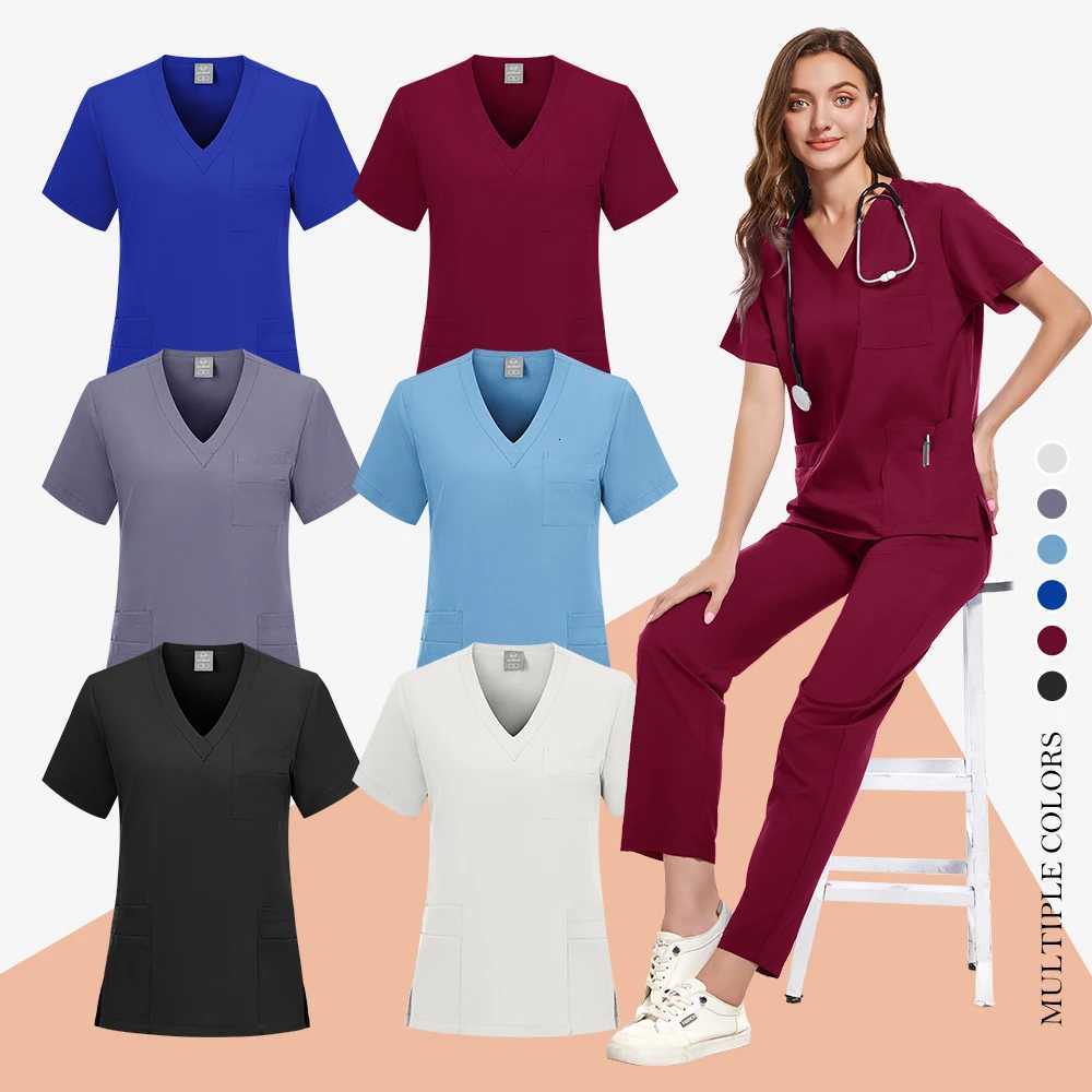 Surgical Set Women Pet Hospital Scrub Uniforms Suits Unisex Solid Color Surgical Gown Pocket V-neck Jogger Suits Wholesale Price Z250718
