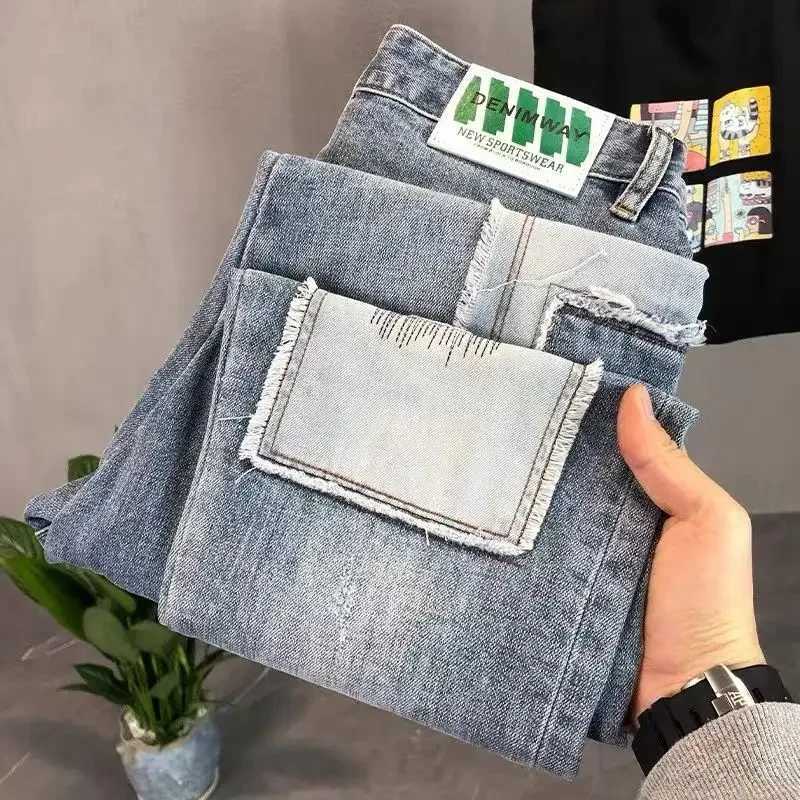 2024 Korean Autumn Y2K Cropped Mens Cowboy Pants Splicing Trousers Jeans for Men Graphic Casual Y 2K Vintage Hot Trendy Trend X2507181