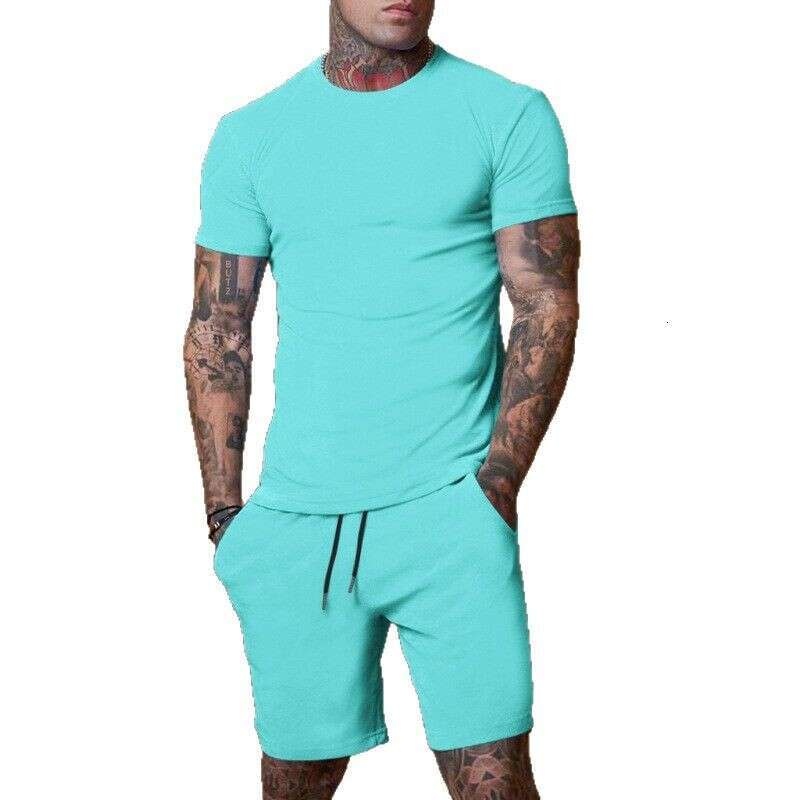 Shorts Solid Color Short Sleeve T-Shirt Casual Sportswear Men's Set Summer Outfit Men B5