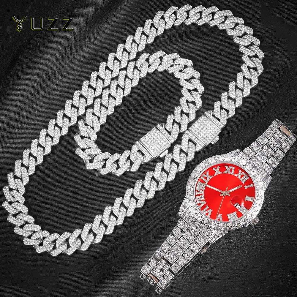 3pcs Cuban Chain Watch for Men Hip Hop mi Curb d Out Paved Rhinestones Rapper Cuban Necklace Matching Watch+Bracelet Jewelry X250718