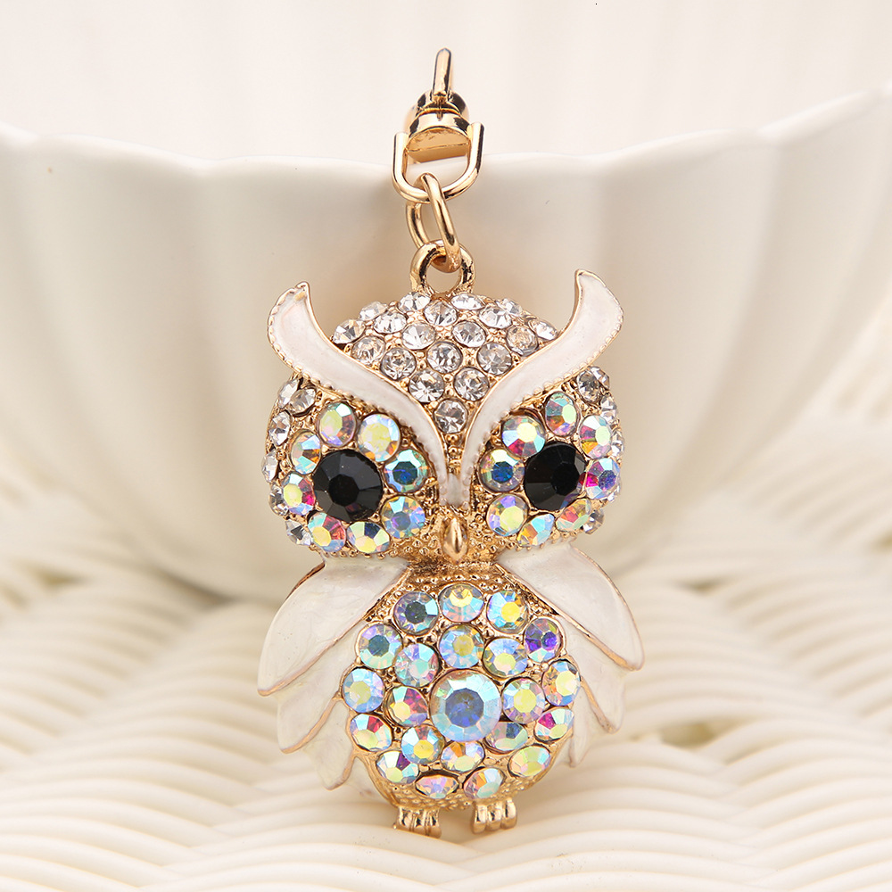 Free Shipping Diamond-inlaid Owl Bag Charms Cute Animal Metal Keychain Hanging Accessories For Girls