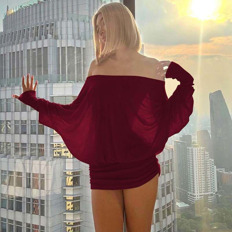 Spring New Sexy Pure Desire Style Off-Shoulder Ruched Bodycon Dress B5