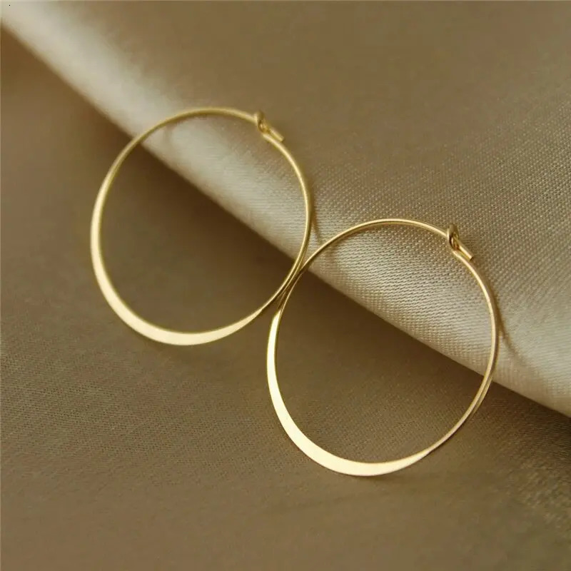 14K Gold Filled Flattened Wire Hoop Earrings Gold Jewelry Gold Hoop Earrings Brincos Pendientes Oorbellen Boho Women Earrings 250716