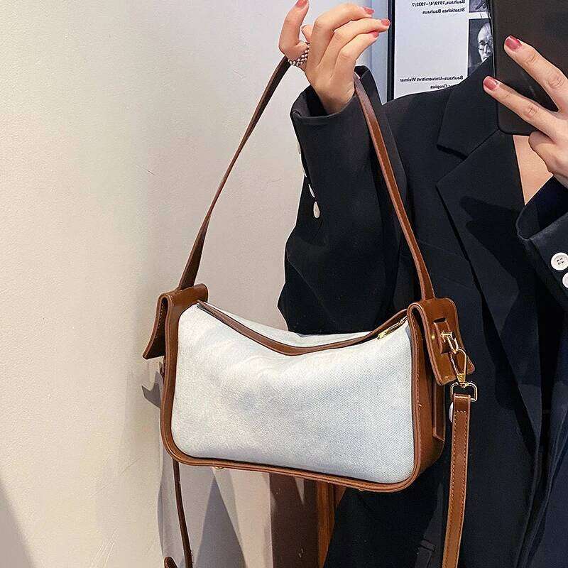 Quality Denim Shoulder Bags For Women Contrast Color Underarm Hobo Bag 2025 New Fashion Crossbody Purses And Handbag Bolso Mujer
