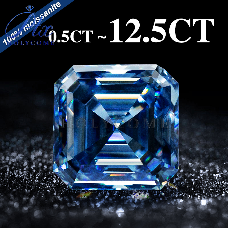 Never Fade Vivid Blue Loose Moissanite Stone Asscher Cut 0.5-10CT Various Shapes GRA Certified VVS1 Moissanite Diamond Ring Earrings Necklace Jewelry 
