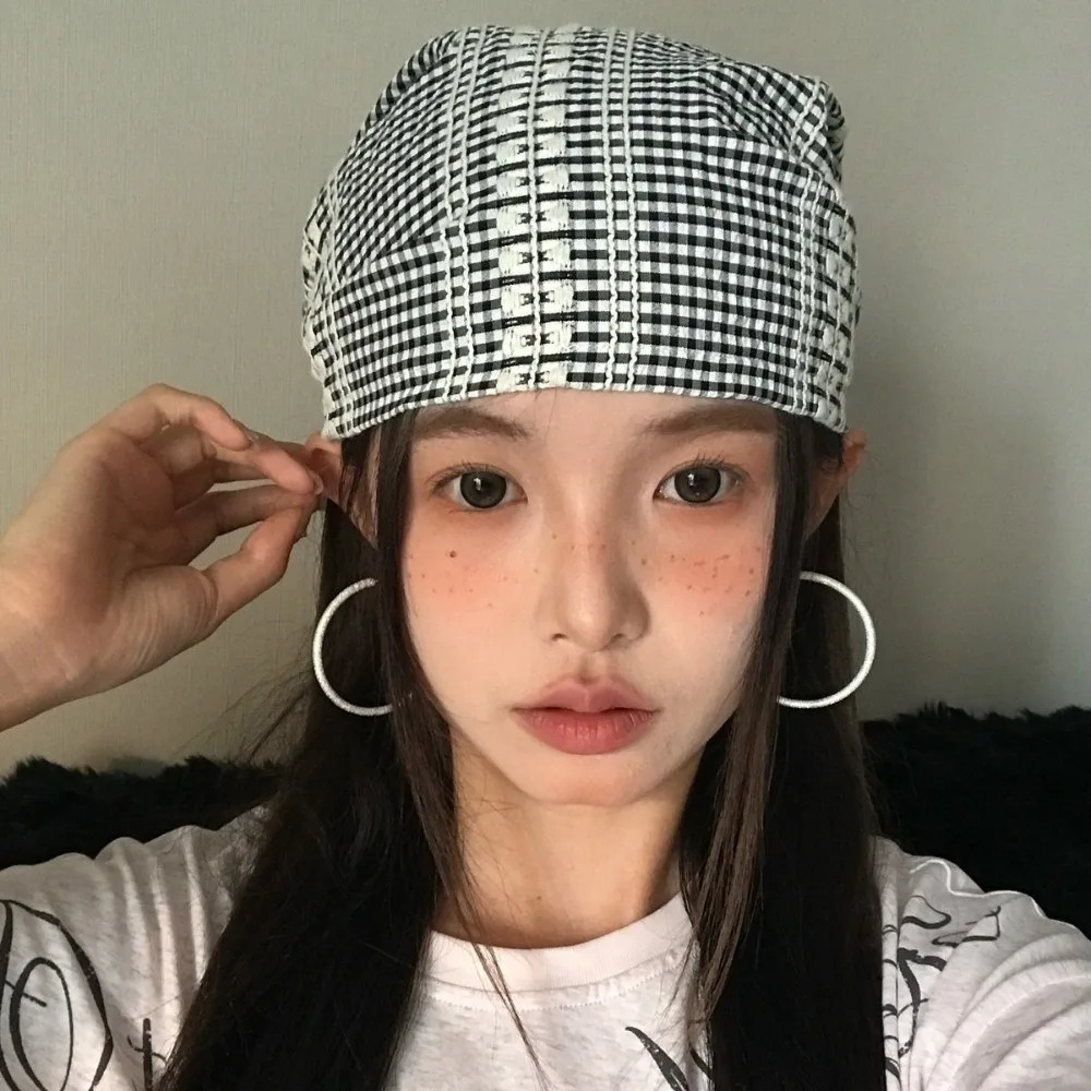 Vintage American Headscarf Hat Plaid Y2k Strappy Bandana Cap Spring Summer Style Beanie Hats Women Men 250712