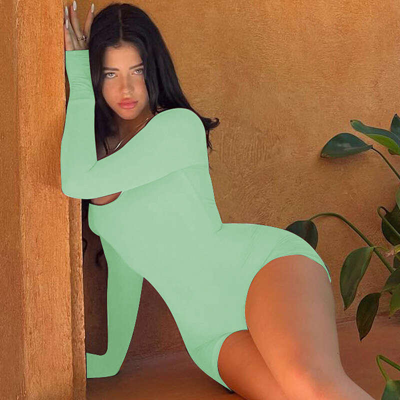 Autumn New Women's Long Sleeve U-Neck Drawstring Backless High Waist Hip-Lifting Sports Yoga Jumpsuit B5