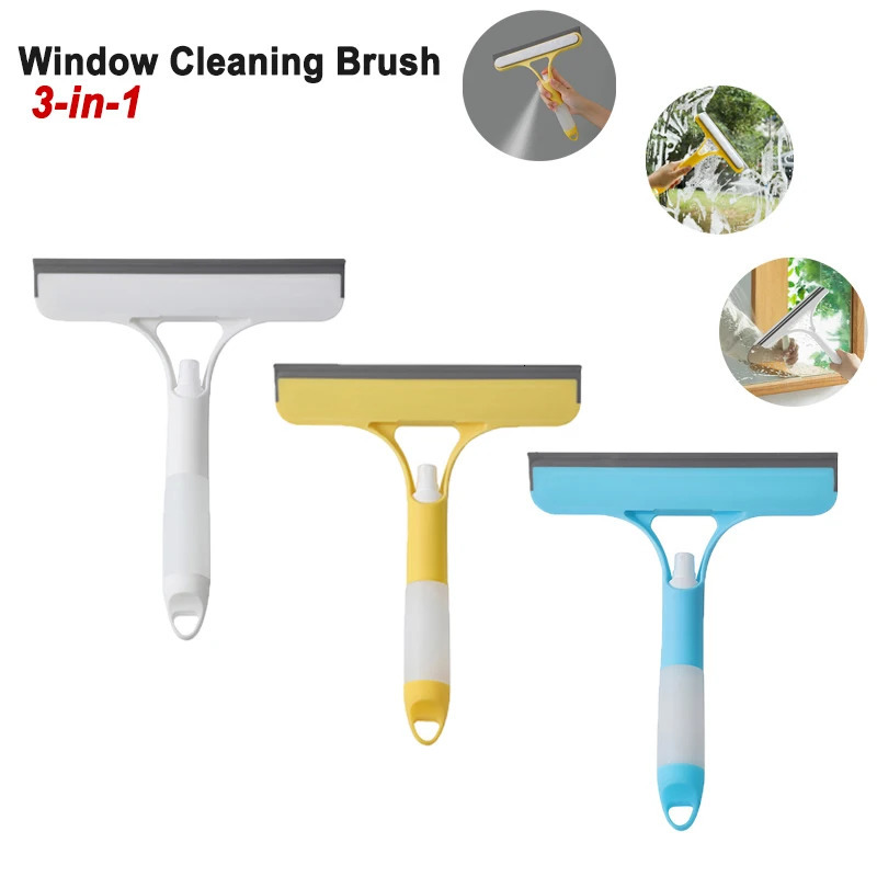 3 In 1 Window Cleaning Tool Multi-function Glass Wiper Brush with Spray Bottle Home Car Window Cleaner 250714
