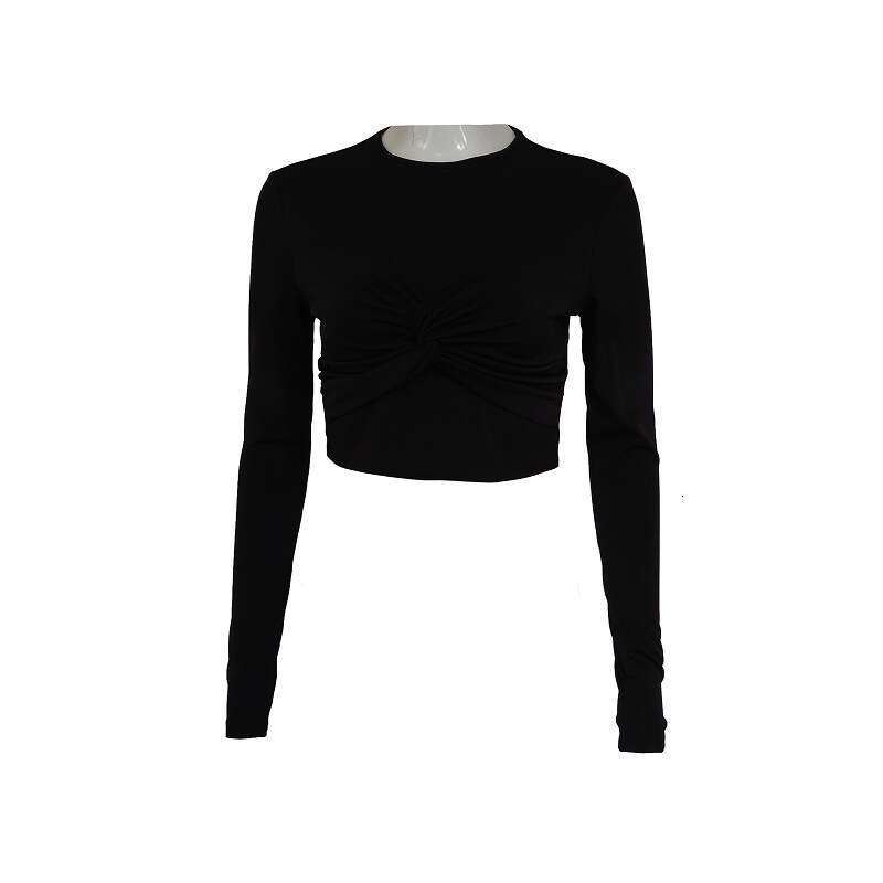 American Twisted Pleated Long Sleeve T-Shirt New Women's Top Elegant Fashion Hot Girl INS Style B5