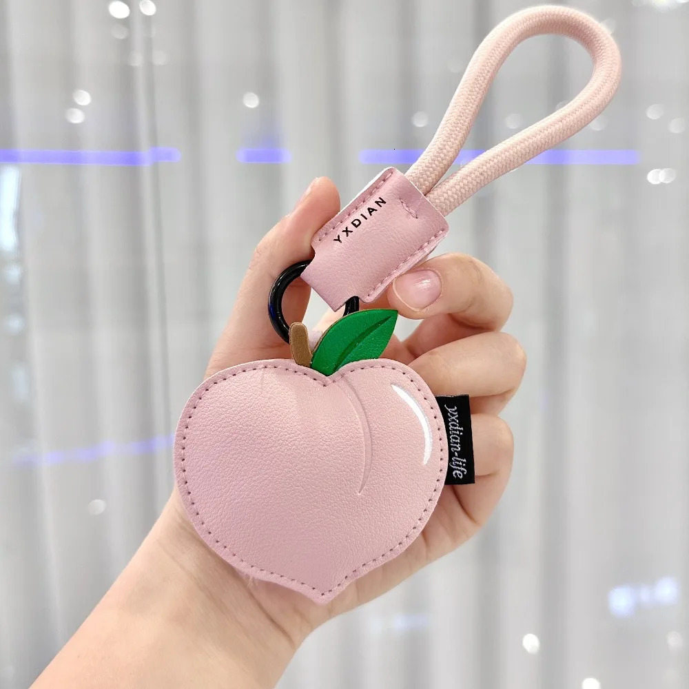 ute Fruit Cherry Keychain Cartoon Lemon PU Leather Bag Pendant Birthday Gifts Peach Car Keyring for Girls/Boys 250717