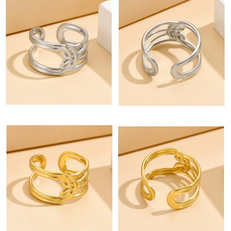 Designer Ring for Women Stainless Steel Line Knotting Design Open Ring Vacuum Gold Plated Non Fading Jewelry