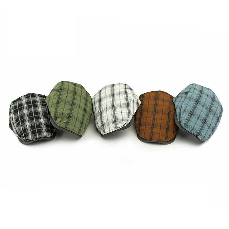 2025 Men Berets Fashion Plaid Cotton Newsboy Hats Retro Women Literary Forward Cap Paperboy Peak Caps Driver Duckbill Visor Hat L250718