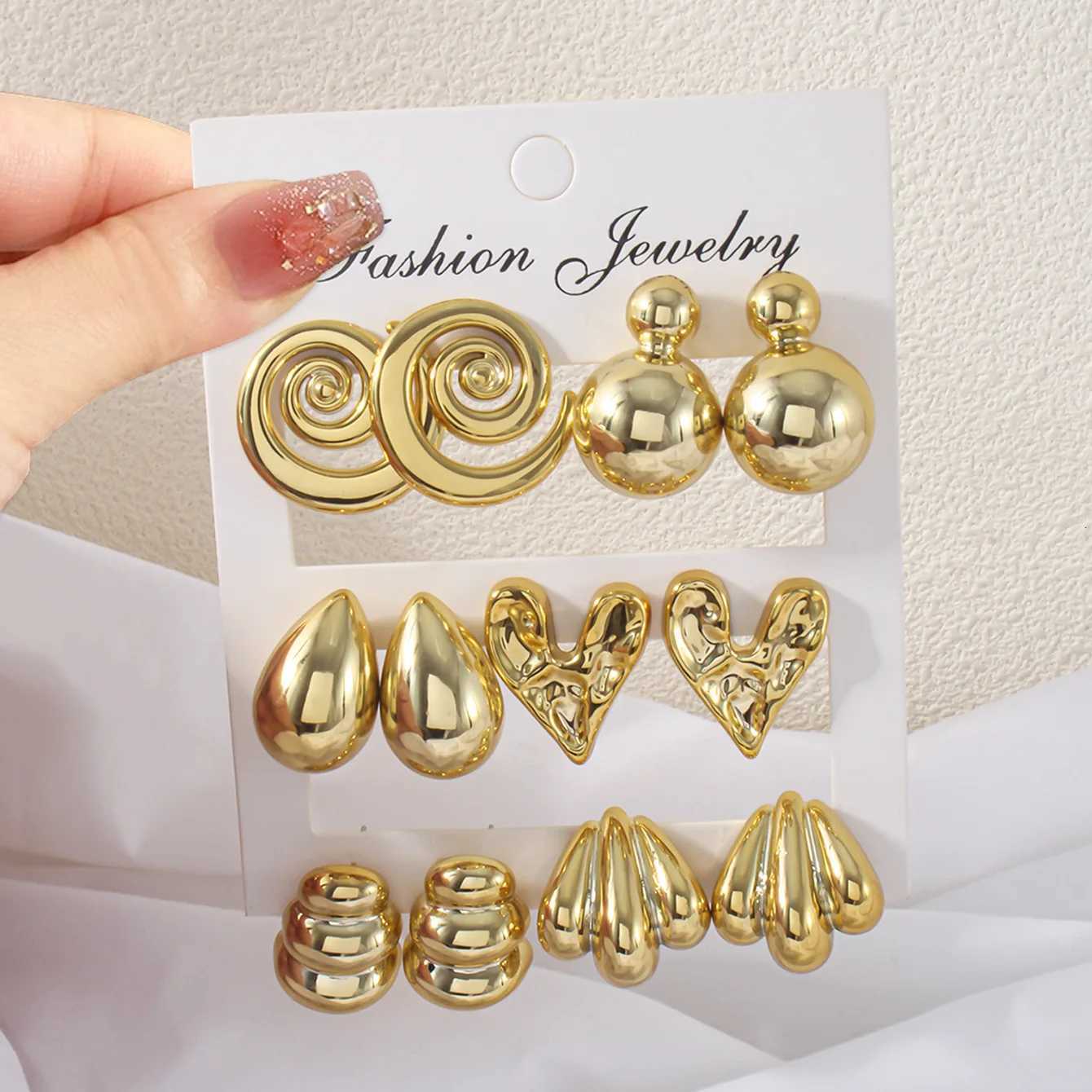 12pcs/set New CCB Spiral Love Water Drop Irregular Earrings Set for Women Fashion Jewelry Accessories X2507181