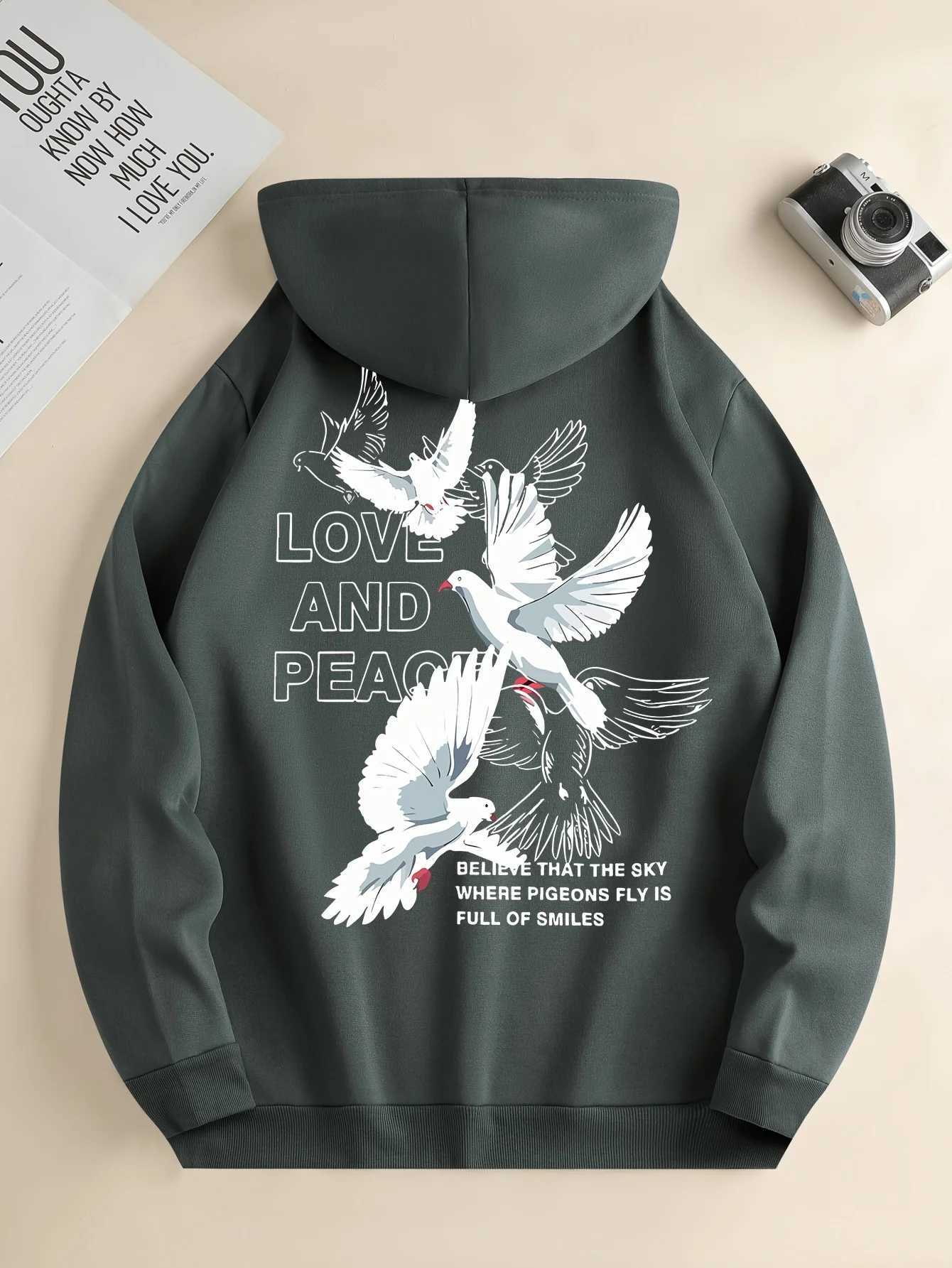 Love And Peace Letter Dove Printed Hoodies Casual Women Sweatshirts Comfortable Face Pullover Crewneck Loose Fe Clothes XJ250717