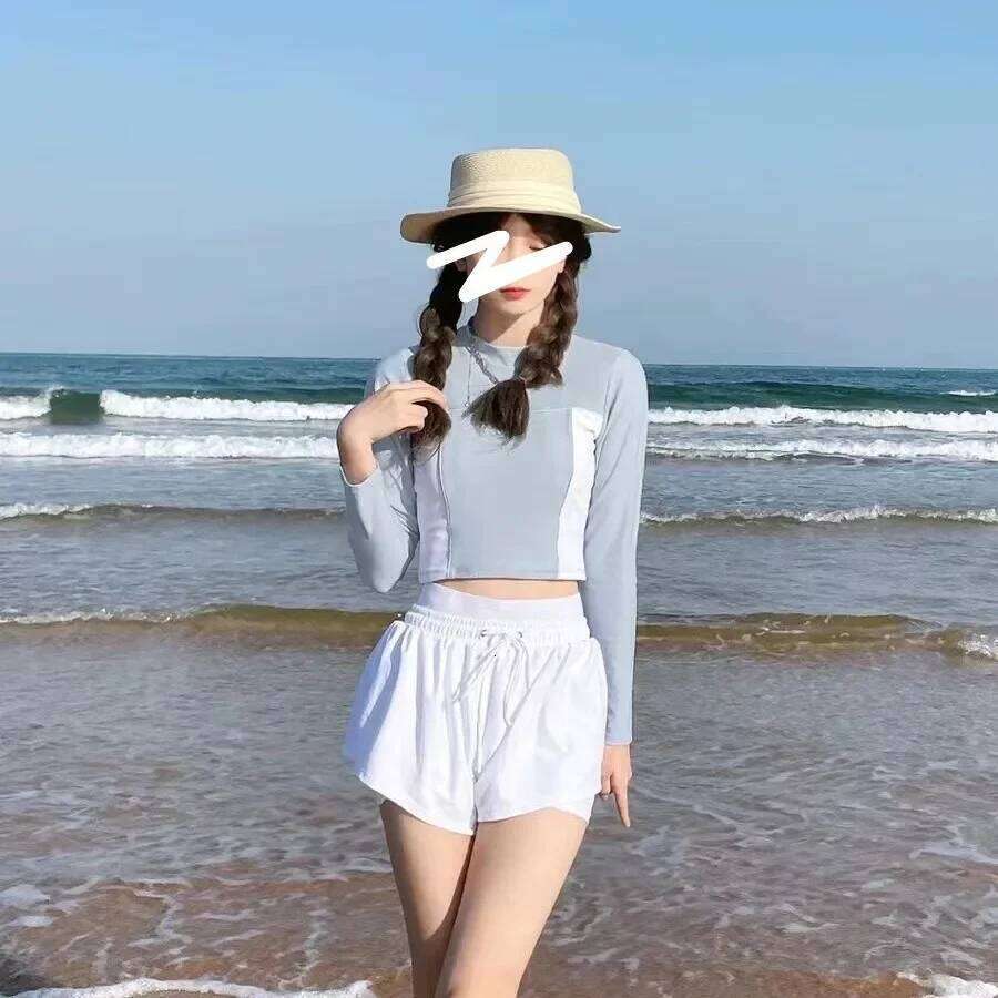 Conservative Sexy Women's Swimsuit Two-Piece Set Thermal Spring Bathing Student Sports Swimwear Belly Covering Slimming Design