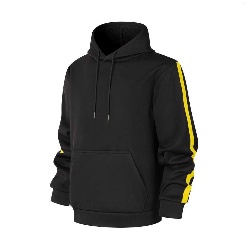 2025 Men Fashionable Hoodie Outdoor Sportswear Street Men Yellow Striped Edge Warm Hoodie Autumn and Winter Navy Blue Gray Black XJ250714