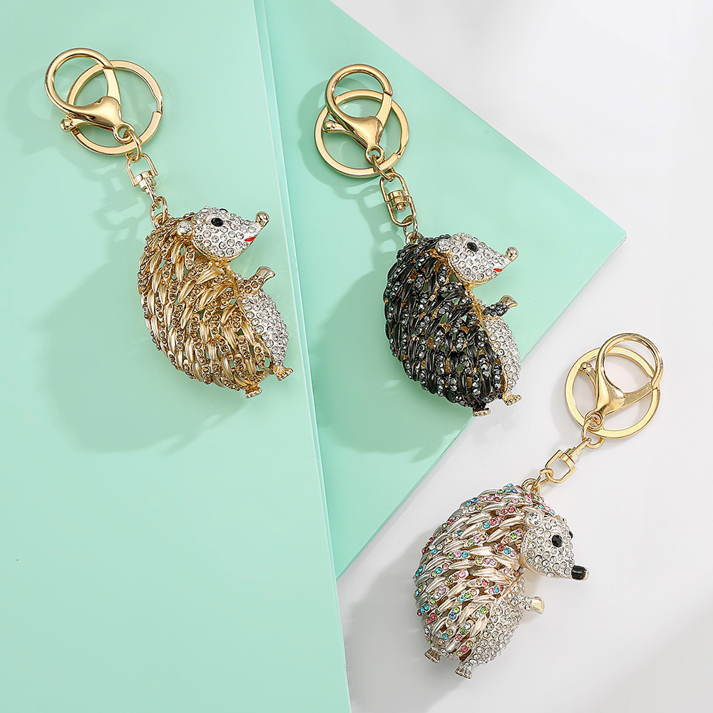 Rhinestone Hedgehog Bag Charms Cute Animal Metal Keychain Hanging Decoration Car Cute Pet Decoration
