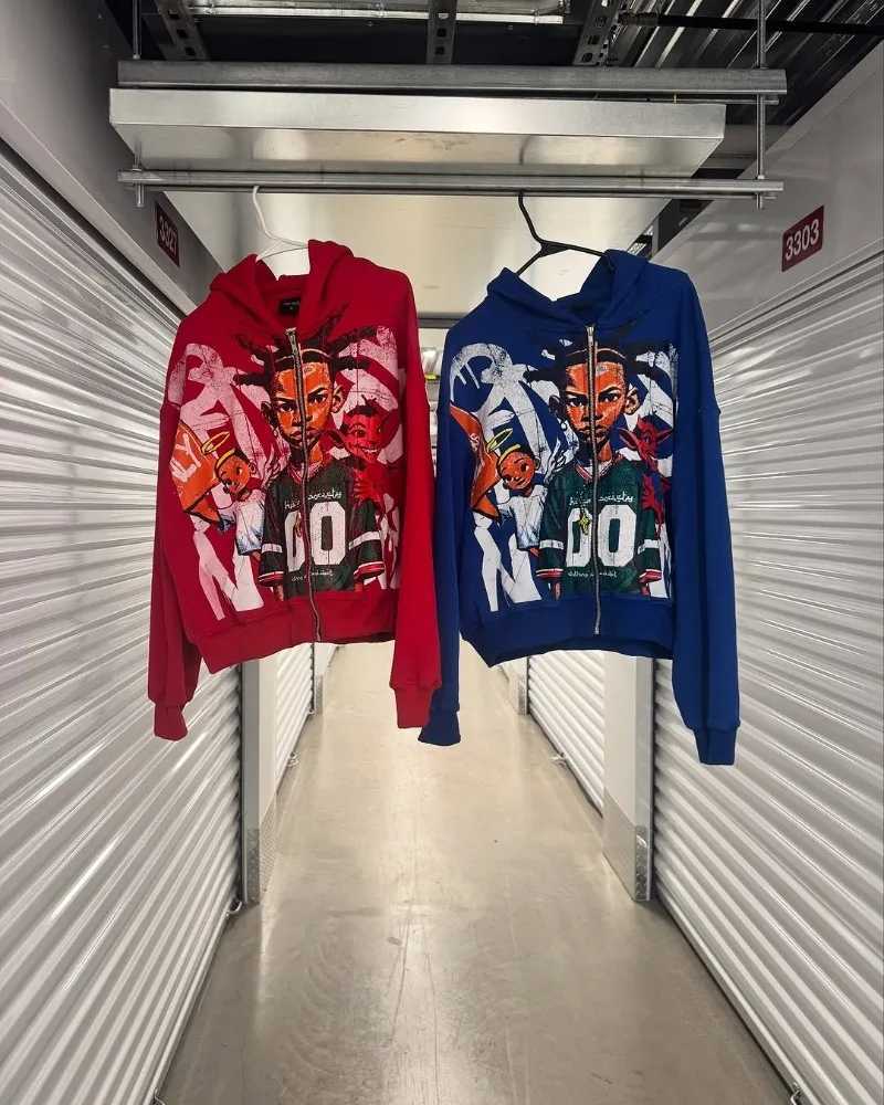 European and American Trendy Brand Hip-hop Cartoon Printed Fashion Zipper Hoodie Men Y2k Goth Hip-hop Oversized Sweatshirt Women X2507181