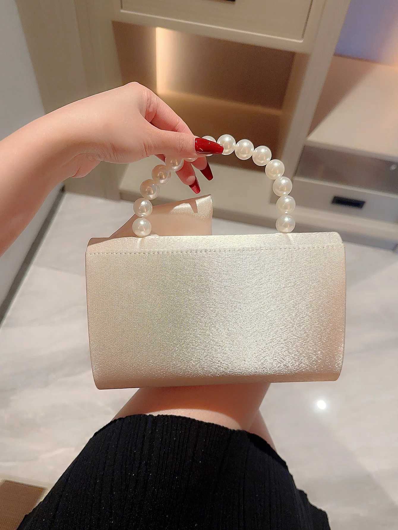 Lady Exquisite Flower Evening Bag White Wedding Bag Faux Pearl Handheld Banquet Bag Evening Bag Party Bag Prom Bag Dress Bag XJ250718