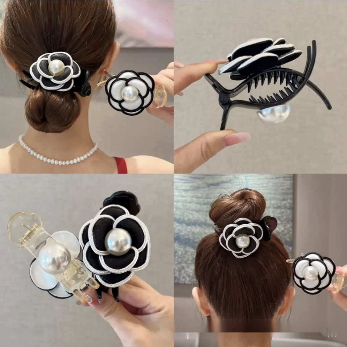 Super Fairy Camellia AB Double-Sided Claw Women, Elegant Bun Clip for Back of Head, High Ponytail Hairpin, Hair Accessory ddmythur
