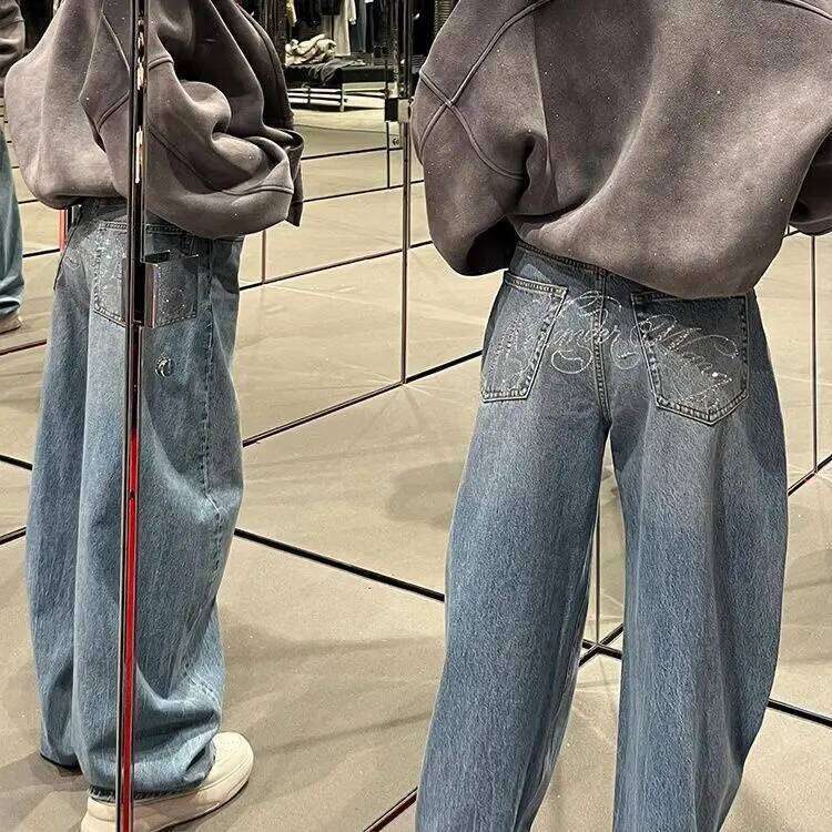 Letter Hot Dias High Waited Woman Street Fashion Baggy Jeans Clothing Casual Versatile Pants Women