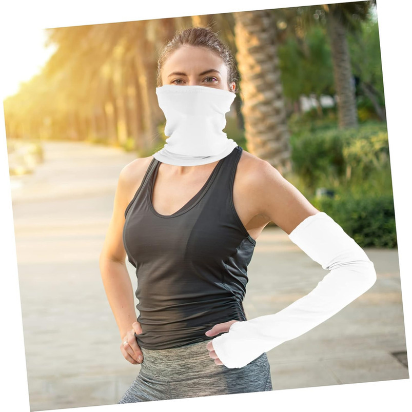 1Set Cooling Sleeves with Face Scarf Lightweight Sunscreen Arm Protectors Summer Activities Quick Drying Breathable for Running Hiking Fishing
