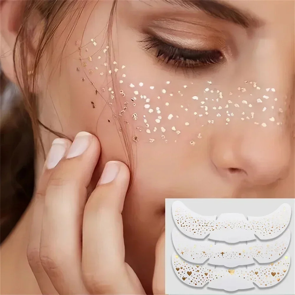 6pcs Stamping Freckles Makeup Patches Metallic Radiation Golden Silver Temporary Tattoo Stickers Face 250714