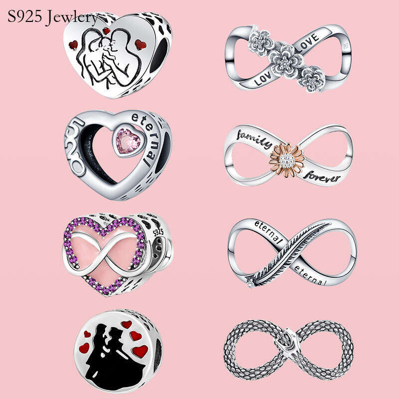 925 Sterling Silver bead fit Charms Charm Bracelet Infinity Love Charms Eternal Heart Family Forever charmes DIY Fine Beads Jewelry