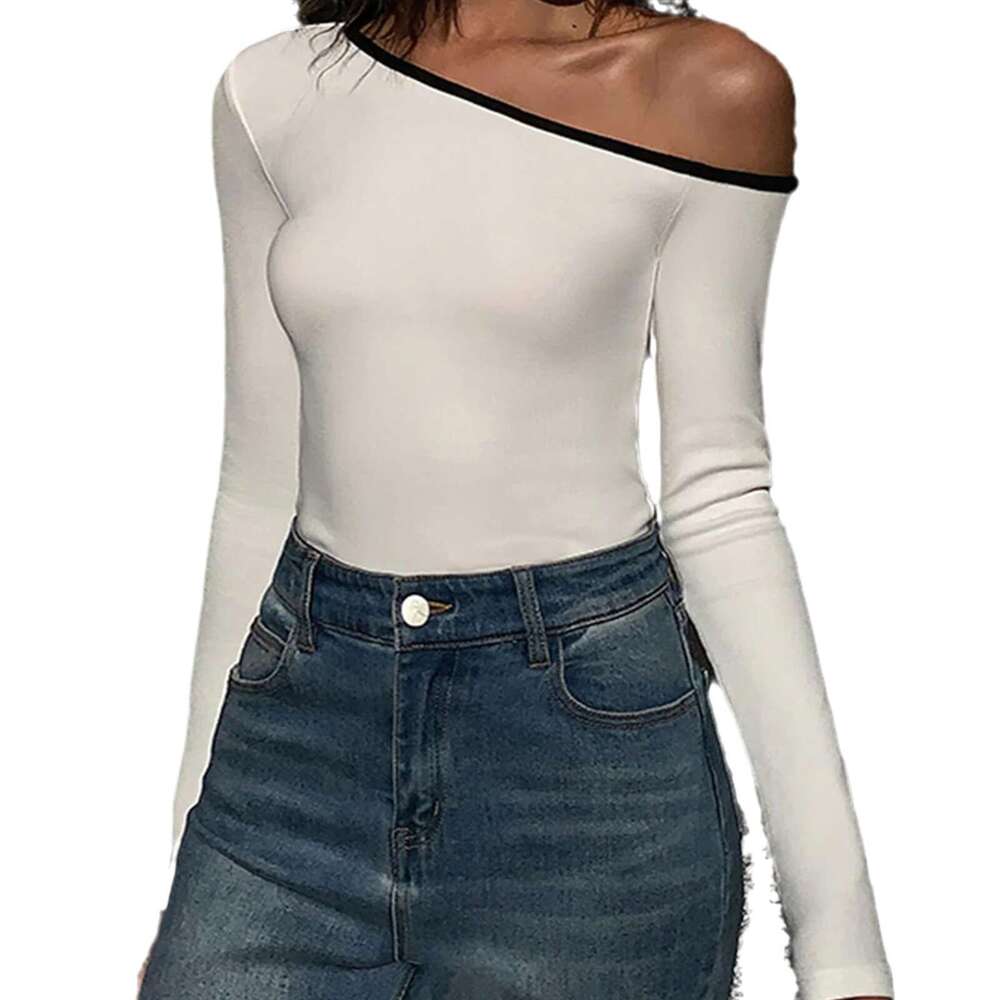 Ins Style Autumn New Clothing Long Sleeve T-Shirt Women's Off-Shoulder Top B5