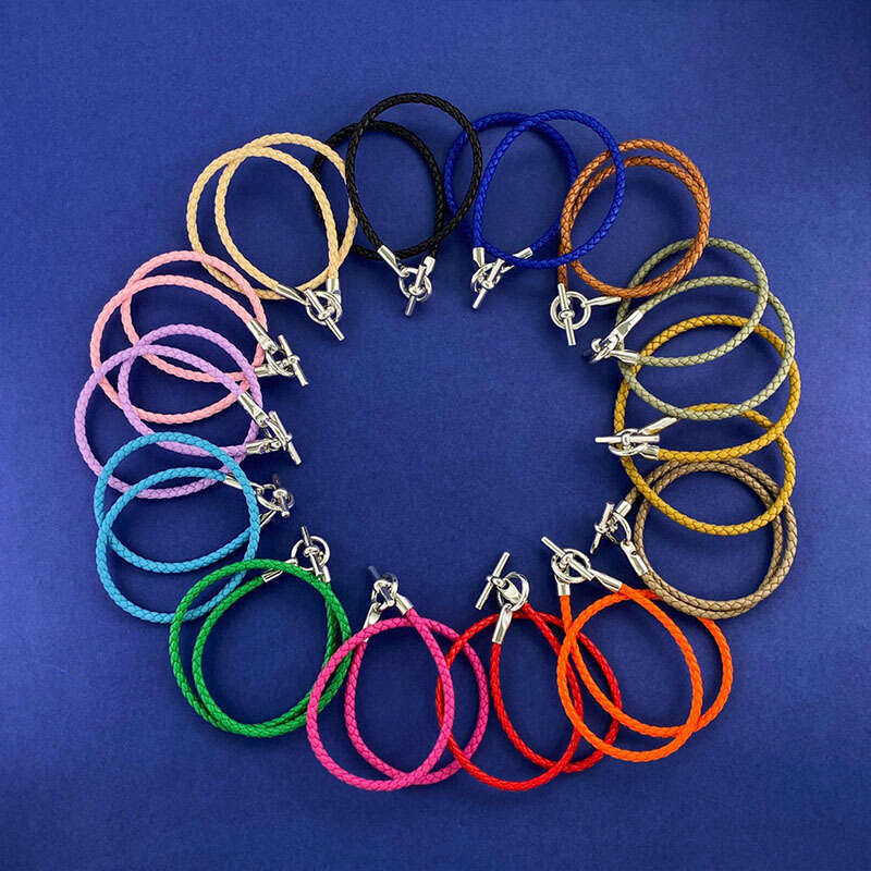 Fashion Jewelry Leather Rope Woven OT Buckle Double Layer Bracelet Same Style Versatile Wristband Unisex Accessories