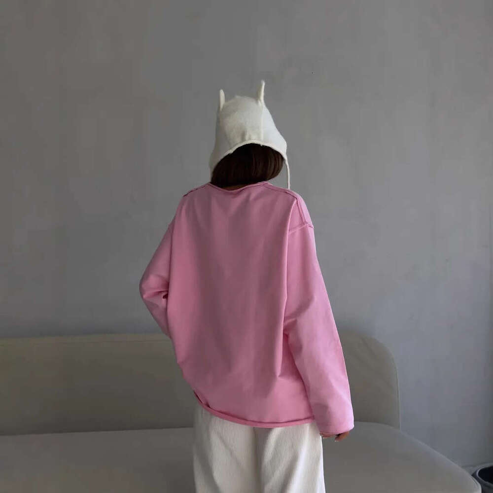 Spring Summer New Frayed Pure Cotton Long Sleeve T-Shirt For Loose Soft Knitted Terry Cloth Top Women Ins B5