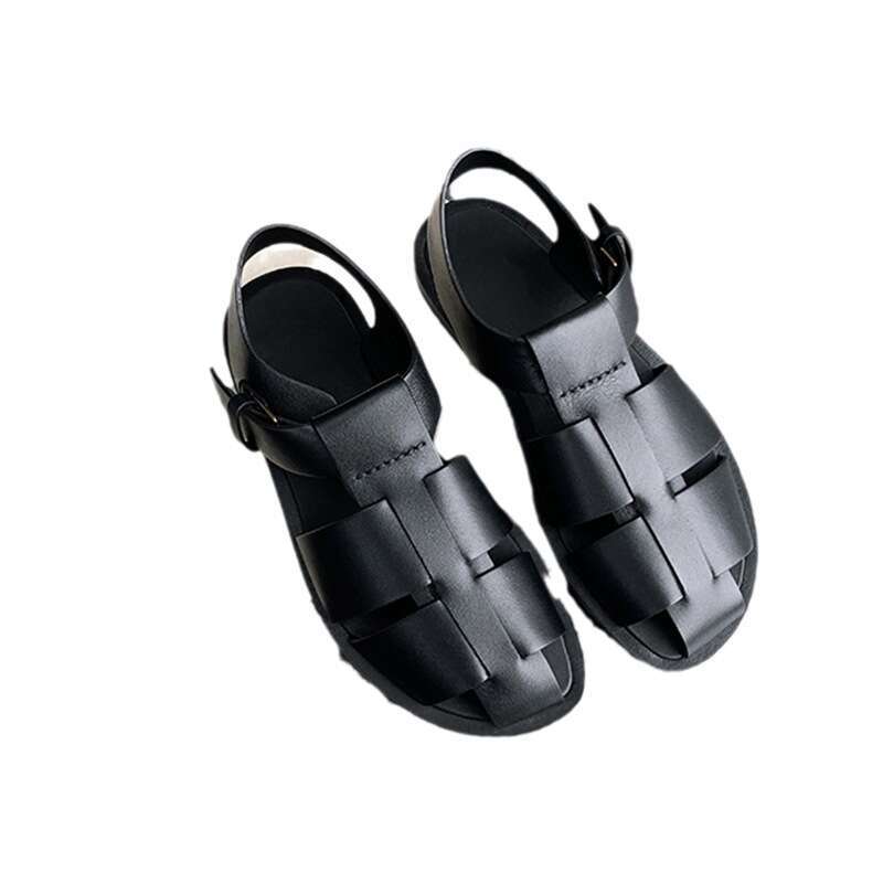 Designer Studiolee Fashion Round Toe Heavy Craft Soft Leather Sole Wide Breathable Adjustable Roman Sandals for Women