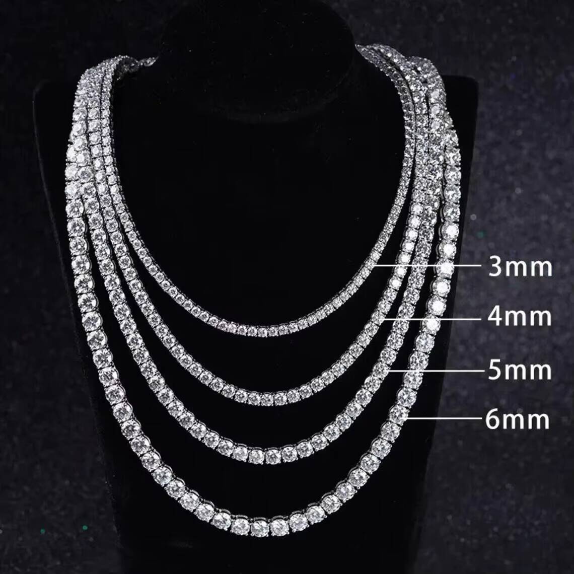 Pass Diamond test Hiphop Tennis Chain Luxurious 3mm 6mm 925 Sterling Silver Necklace DVVS Moissanite Tennis Chain