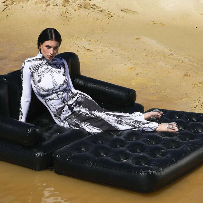 Autumn New Women's High Neck Sleeve Black Printed Halloween Dress Long Style B5 g7