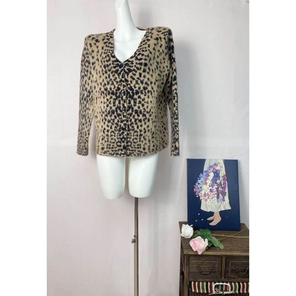 American V-Neck Casual Charm Leopard Print Soft Mohair Knitted Cardigan Hot Girl Autumn Winter Sweater Coat For Women B5