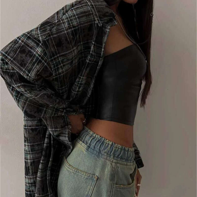 Autumn New Women's Fashion PU Leather Base Sexy Hot Girl Crop Top Vest B5