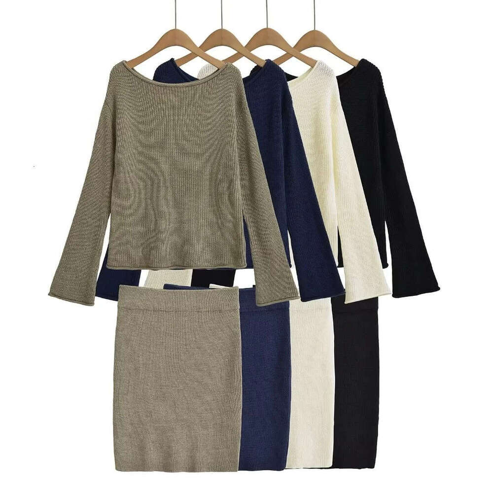 Lazy Style Loose Casual Asymmetrical Knit Top High Waist Bodycon Half Skirt Elegant Slimming Two-Piece Set B5