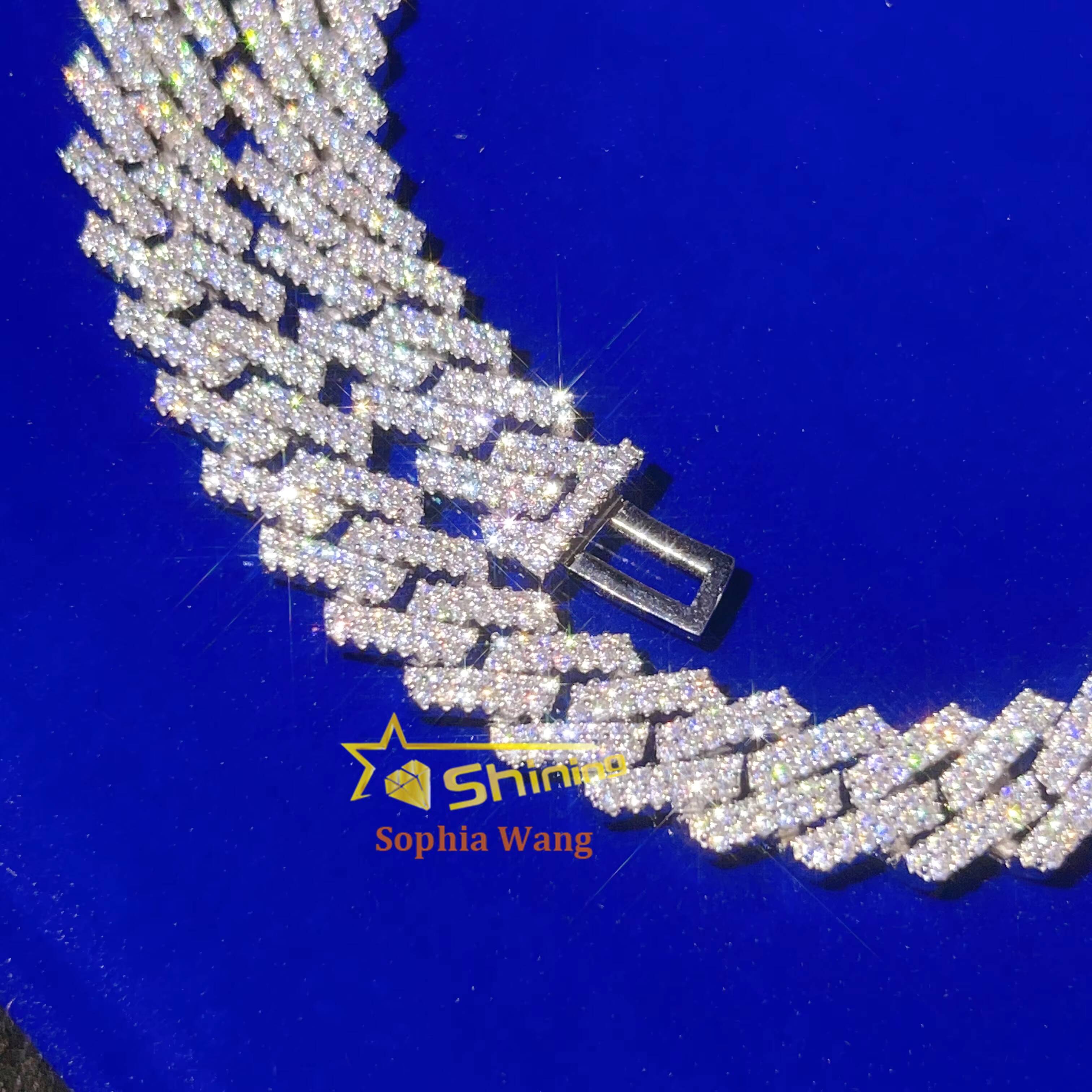 13mm Fine Jewelry Mens Hip Hop Necklaces Custom Fashion Silver S925 Iced Out VVS Moissanite Diamond Curb Cuban Link Chain