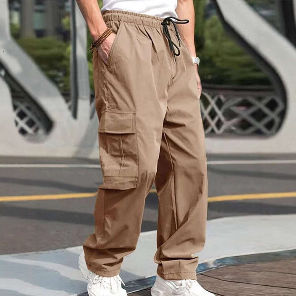 Spring Summer New Men's Cargo With Drawstring And Multiple Pockets Casual Long Pants B5