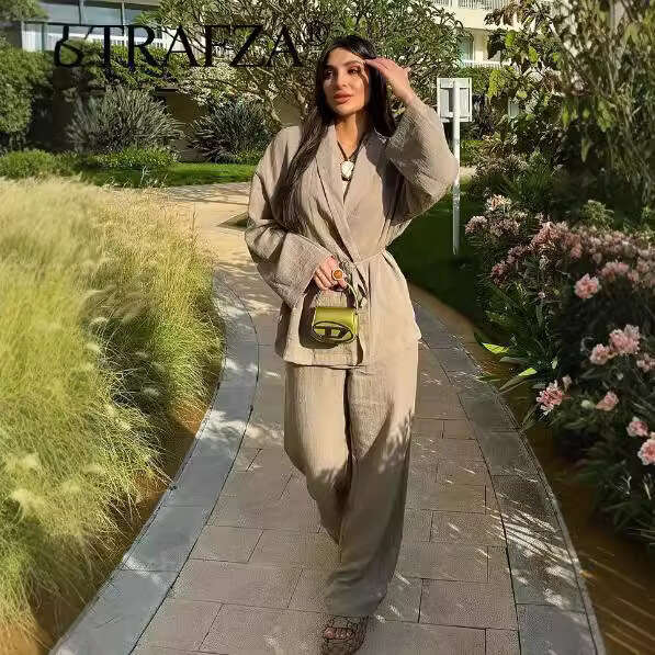 TRAFZA New Women's American Kimono Style Outerwear Casual Fashion Long Pants Set B5