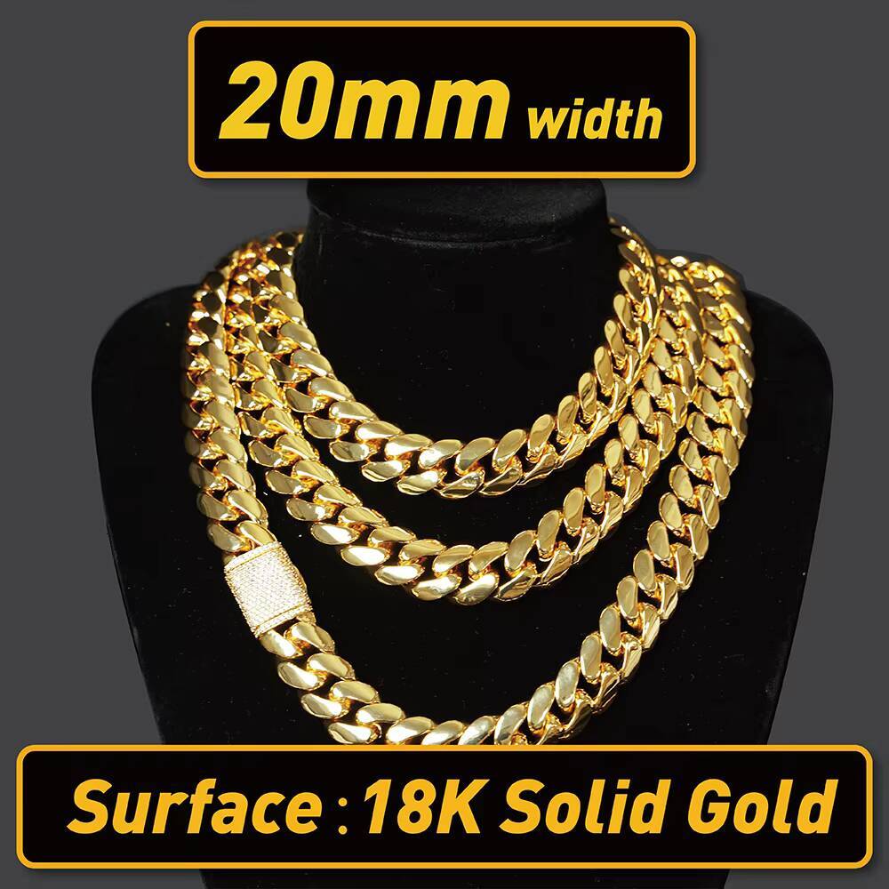 Wholesale Necklace 18k Gold Plated Custom Gold Cuban Chain 14k Gold Plated Cuba Miami Chain 20mm Miami Cuba Chain Necklace