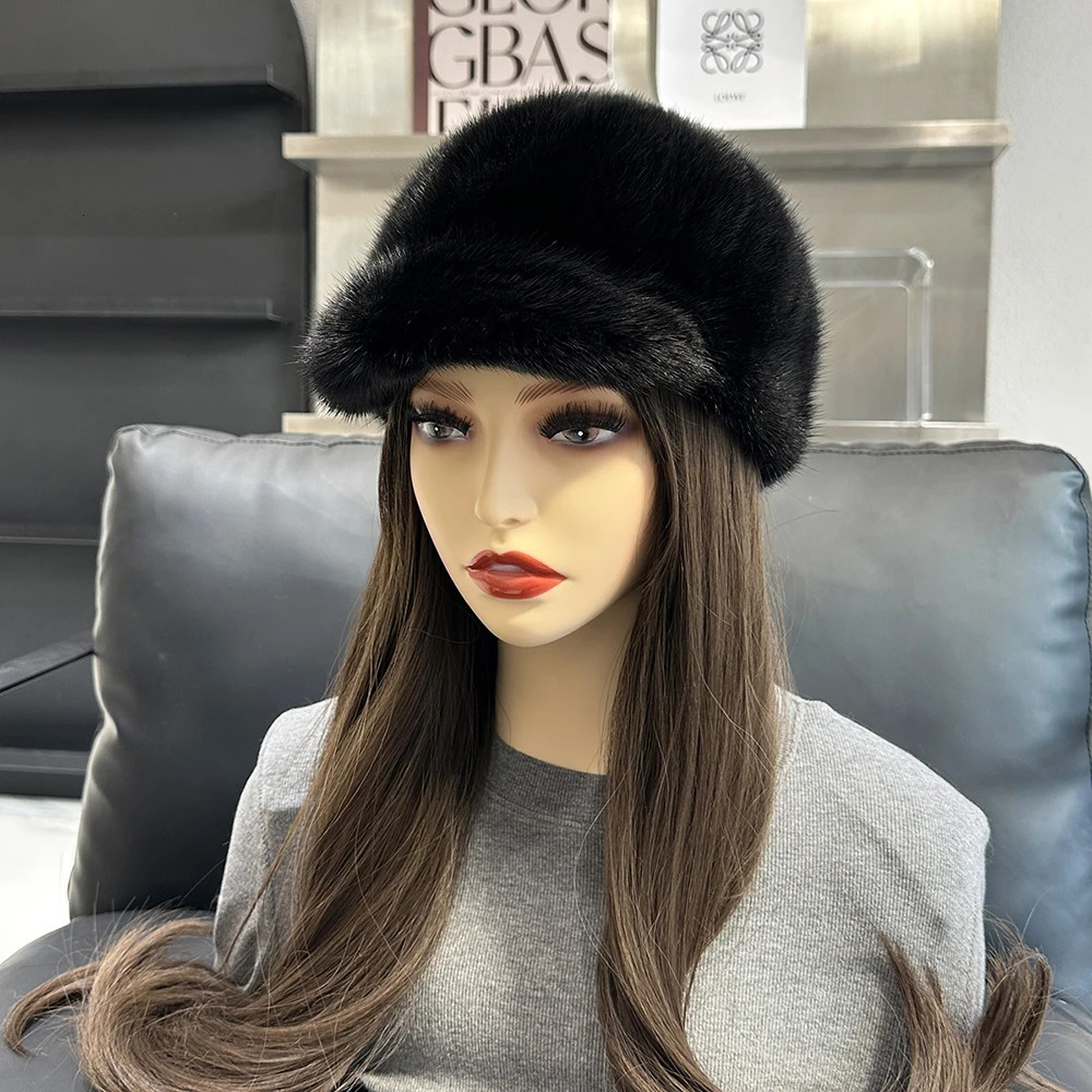 Real Mink Fur Hat Winter Women Keep Warm 100% Genuine Mink Fur Hats Natural Quality Female Fashion Mink Fur Cap Lady Outdoor Cap 250717