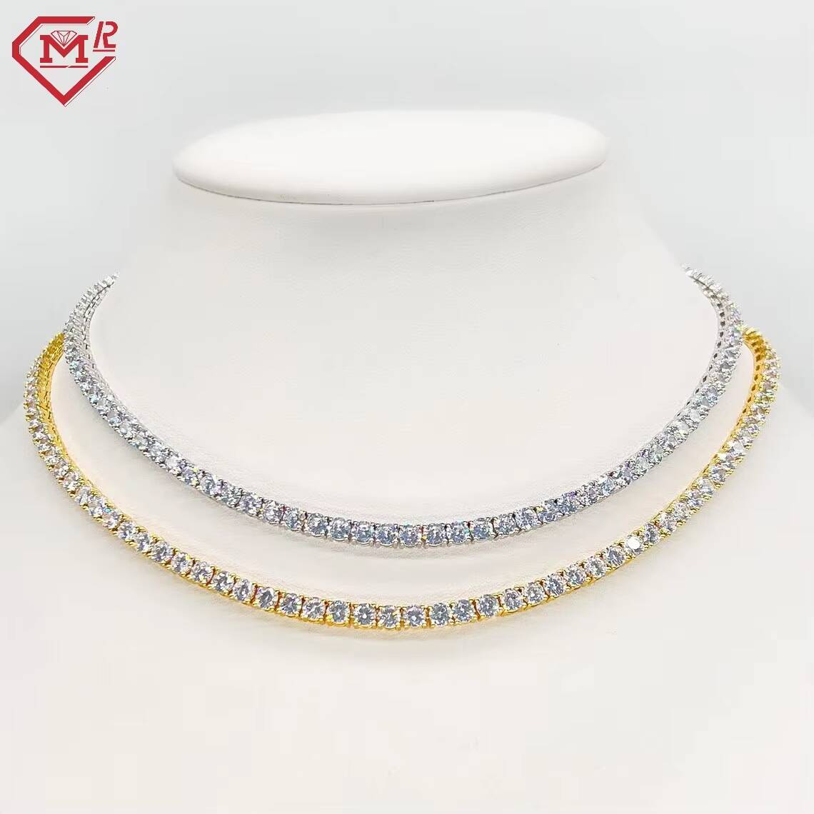 Hiphop 5mm Tennis Chain Tennis Necklace 925 Sterling Silver Gold Plated Iced Out VVS Moissanite Tennis Chain
