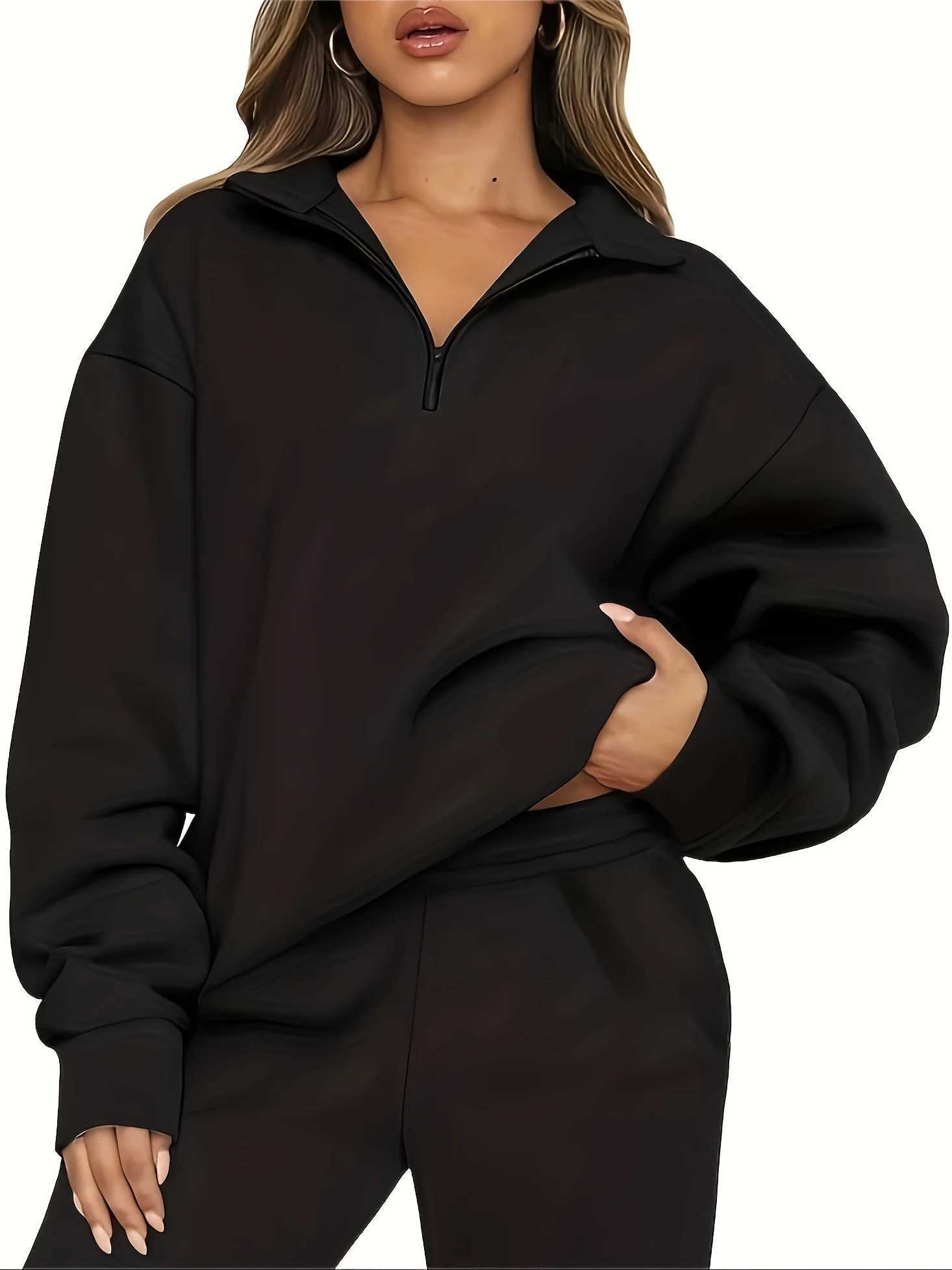 Versatile Solid Color Loose Zippered Hoodie Long Sweat Womens Clothing XJ250717