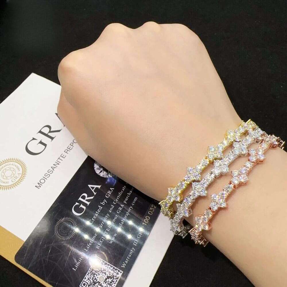 Hot Selling Sterling Sier Lab Dia Iced Out Vvs Moissanite Hip Hop Jewelry Tennis Chain Bracelet