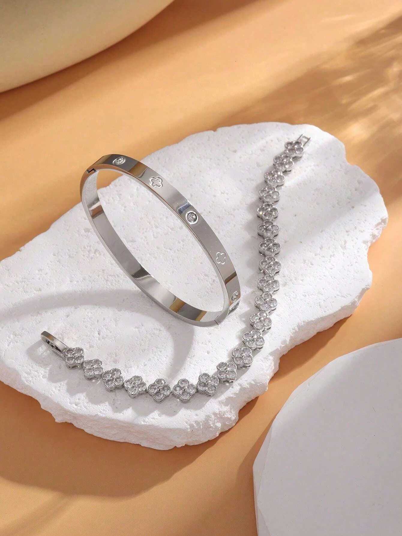 UILZ Delicate Lucky Wen Bracelet High Quality Stainless Steel Morandi Shining Zircon Inlaid Charm Jewelry Gift X250718